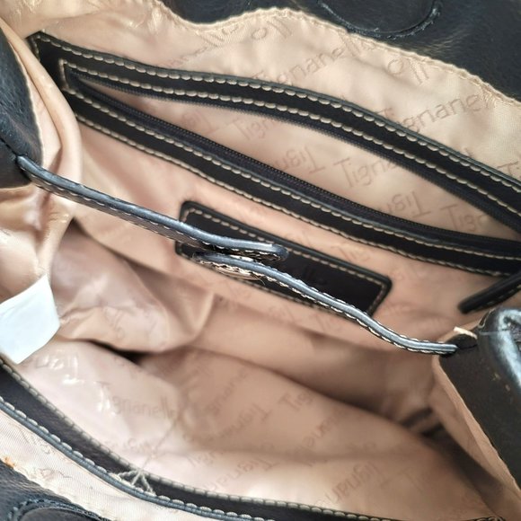 Tignanello Logo Black Purse Handbag Shoulder Bag Silver Hardware PD038 - Picture 9 of 16